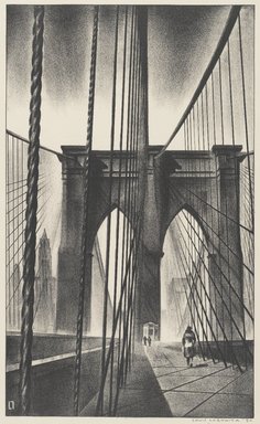 Louis Lozowick (American, born Russia, 1892–1973). <em>Brooklyn Bridge</em>, 1930. Lithograph on white wove paper, Sheet: 15 13/16 x 11 1/2 in. (40.2 x 29.2 cm). Brooklyn Museum, Gift of Erhart Weyhe, 56.4.41. © artist or artist's estate (Photo: Brooklyn Museum, 56.4.41_PS1.jpg)