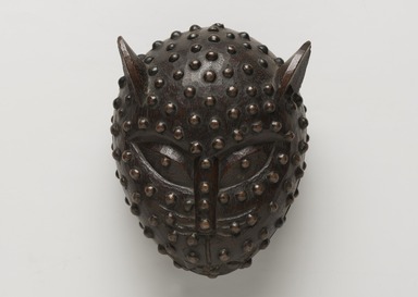 Edo. <em>Box in the Form of a Leopard's Head</em>, 19th century. Wood, upholstery studs, 6 11/16 × 5 5/16 × 4 1/4 in. (17 × 13.5 × 10.8 cm). Brooklyn Museum, Gift of Arturo and Paul Peralta-Ramos, 56.6.31a-b. Creative Commons-BY (Photo: Brooklyn Museum, 56.6.31a-b_PS11.jpg)