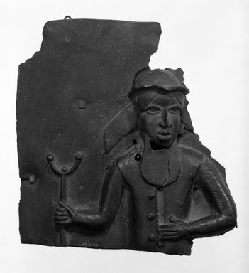 Edo. <em>Plaque (Ama)</em>, 16th or 17th century. Copper alloy, 9 7/16 × 9 7/16 in. (24 × 24 cm). Brooklyn Museum, Gift of Arturo and Paul Peralta-Ramos, 56.6.69. Creative Commons-BY (Photo: Brooklyn Museum, 56.6.69_bw.jpg)