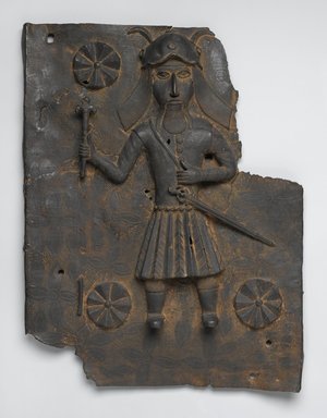 Edo. <em>Plaque (Ama)</em>, 16th or 17th century. Copper alloy, 19 13/16 x 15 9/16 x 2 1/2 in. (50.3 x 39.5 x 6.4 cm). Brooklyn Museum, Gift of Arturo and Paul Peralta-Ramos, 56.6.74. Creative Commons-BY (Photo: Brooklyn Museum, 56.6.74_PS2.jpg)