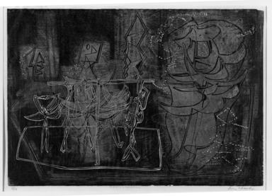 Louis Schanker (American, 1903-1981). <em>Static and Revolving</em>, ca. 1948. Woodcut on paper, image: 14 3/8 x 20 11/16 in. (36.5 x 52.5 cm). Brooklyn Museum, Dick S. Ramsay Fund, 57.117.1. © artist or artist's estate (Photo: Brooklyn Museum, 57.117.1_acetate_bw.jpg)