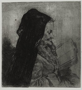 Joseph Stella (American, born Italy, 1877-1946). <em>Old Woman Reading</em>, 1957. Etching Brooklyn Museum, Gift of Nathan Krueger, 57.126.3 (Photo: Brooklyn Museum, 57.126.3_PS4.jpg)