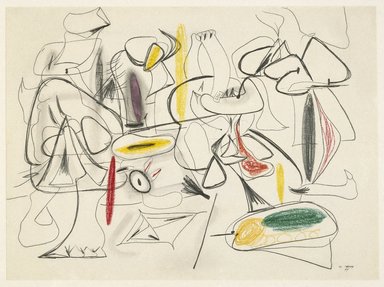 Arshile Gorky (American, born Van Province, Ottoman Empire (present-day Turkey), c. 1904-1948). <em>Study for "They Will Take My Island,"</em> 1944. Crayon on white wove paper, sheet: 22 x 30 in. (55.9 x 76.2 cm). Brooklyn Museum, Dick S. Ramsay Fund, 57.16. © artist or artist's estate (Photo: Brooklyn Museum, 57.16_SL1.jpg)