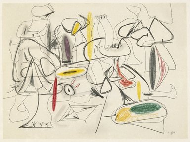 Arshile Gorky (American, born Van Province, Ottoman Empire (present-day Turkey), c. 1904-1948). <em>Study for "They Will Take My Island,"</em> 1944. Crayon on white wove paper, sheet: 22 × 30 in. (55.9 × 76.2 cm). Brooklyn Museum, Dick S. Ramsay Fund, 57.16. © artist or artist's estate (Photo: Brooklyn Museum, 57.16_SL1.jpg)