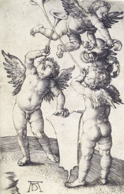 Albrecht Dürer (German, 1471-1528). <em>The Three Genii</em>, ca. 1505. Engraving on laid paper, 4 1/4 x 2 3/4 in. (10.8 x 7 cm). Brooklyn Museum, Gift of Mrs. Charles Pratt, 57.188.13 (Photo: Brooklyn Museum, 57.188.13_transp5851.jpg)