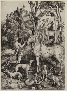 Albrecht Dürer (German, 1471-1528). <em>St. Eustace</em>, 1561. Etching on laid paper, 14 1/8 x 10 1/4 in. (35.8 x 26 cm). Brooklyn Museum, Gift of Mrs. Charles Pratt, 57.188.22 (Photo: Brooklyn Museum Photograph, 57.188.22_PS11.jpg)
