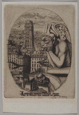 Charles Méryon (French, 1821–1868). <em>Le Stryge</em>, 1853. Etching on laid paper, 6 5/8 x 5 1/16 in. (16.9 x 12.8 cm). Brooklyn Museum, Gift of Mrs. Charles Pratt, 57.188.31 (Photo: , 57.188.31_PS9.jpg)