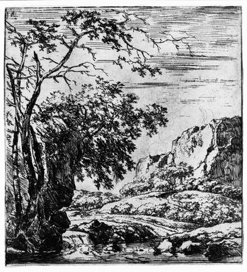 Herman Nauwincx (Dutch, ca. 1623- ca.1654). <em>Set of Eight Landscapes, No. 8</em>. Etching on laid paper, 5 1/4 x 4 13/16 in. (13.4 x 12.2 cm). Brooklyn Museum, Gift of Mrs. Charles Pratt, 57.188.44 (Photo: Brooklyn Museum, 57.188.44_bw.jpg)
