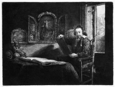 Rembrandt Harmensz. van Rijn (Dutch, 1606-1669). <em>Abraham Francen, Art Dealer</em>, ca. 1656. Etching on laid paper, 6 5/16 x 8 1/4 in. (16 x 21 cm). Brooklyn Museum, Gift of Mrs. Charles Pratt, 57.188.60 (Photo: Brooklyn Museum, 57.188.60_bw.jpg)