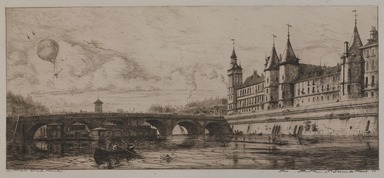 Charles Méryon (French, 1821-1868). <em>Le Pont - au - Change</em>, 1854. Etching on wove paper, image: 5 1/2 × 12 11/16 in. (14 × 32.2 cm). Brooklyn Museum, Gift of Mrs. Charles Pratt, 57.188.75 (Photo: , 57.188.75_PS9.jpg)
