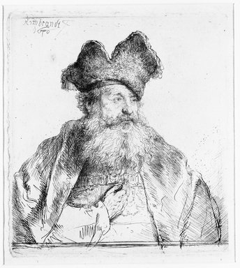 Rembrandt Harmensz. van Rijn (Dutch, 1606-1669). <em>Old Man with a Divided Fur Cap</em>, 1640. Etching on laid paper, Plate: 5 15/16 x 5 7/16 in. (15.1 x 13.8 cm). Brooklyn Museum, Gift of Mrs. Charles Pratt, 57.188.78 (Photo: Brooklyn Museum, 57.188.78_bw.jpg)