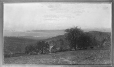 George Henry Smillie (American, 1840-1921). <em>Sunset Landscape</em>, 1867. Oil on canvas, 13 7/8 x 24 in. (35.2 x 61 cm). Brooklyn Museum, Bequest of Frances Elizabeth Throop, 57.4 (Photo: Brooklyn Museum, 57.4_acetate_bw.jpg)