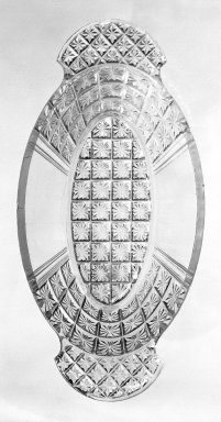  <em>Dish</em>, ca. 1880. Pressed glass, 1 3/4 x 4 1/2 x 9 in. (4.4 x 11.4 x 22.9 cm). Brooklyn Museum, Gift of Mrs. Cheever Porter, 57.90.56. Creative Commons-BY (Photo: Brooklyn Museum, 57.90.56_bw.jpg)