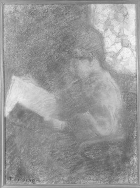 Henri- Joseph Castaing (French, 1860-1918). <em>Woman Reading</em>. Pastel, 17 1/2 x 12 7/8 in.  (44.5 x 32.7 cm). Brooklyn Museum, Gift of Mr. and Mrs. Sidney W. Davidson, 57.97 (Photo: Brooklyn Museum, 57.97_acetate_bw.jpg)