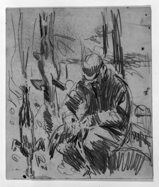 George Benjamin Luks (American, 1867-1933). <em>Seated Man with Game</em>, n.d. Graphite on paper, Sheet: 8 7/16 x 7 1/4 in. (21.4 x 18.4 cm). Brooklyn Museum, Dick S. Ramsay Fund, 58.43.4 (Photo: Brooklyn Museum, 58.43.4_bw_IMLS.jpg)