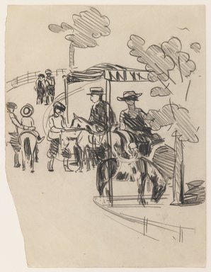 George Benjamin Luks (American, 1867–1933). <em>Pony Ride</em>, n.d. Black Conté crayon on beige, moderately thick, smooth wove paper, Sheet: 10 1/8 x 7 3/4 in. (25.7 x 19.7 cm). Brooklyn Museum, Dick S. Ramsay Fund, 58.43.5 (Photo: Brooklyn Museum, 58.43.5_IMLS_PS3.jpg)