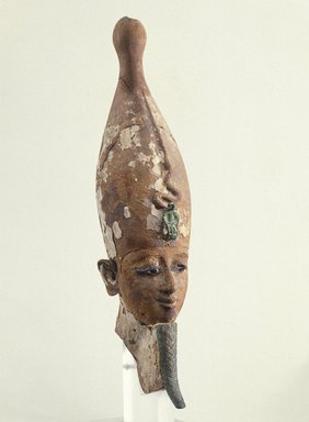  <em>Head of the God Osiris</em>, 305-30 B.C.E. Wood, bronze, glass, gold leaf, Height: 14 1/4 in. (36.2 cm). Brooklyn Museum, Charles Edwin Wilbour Fund, 58.94. Creative Commons-BY (Photo: Brooklyn Museum, 58.94_SL1.jpg)