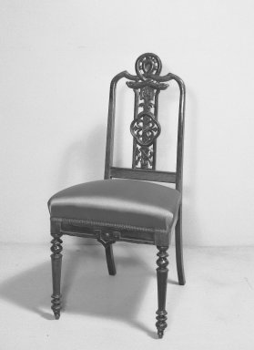 American. <em>Side Chair</em>, ca. 1858. Rosewood, modern upholstery, H: 37 in. (94 cm). Brooklyn Museum, Gift of Mrs. Alfred Zoebisch, 59.143.29. Creative Commons-BY (Photo: Brooklyn Museum, 59.143.29_acetate_bw.jpg)