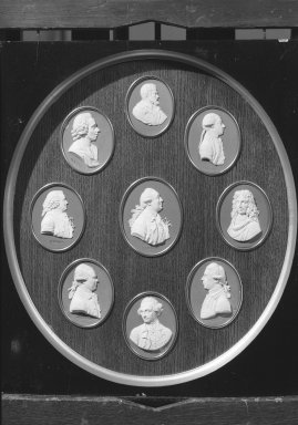 Wedgwood & Bentley (1768–1780). <em>Portrait Medallion of Captain Cook</em>. White on blue jasperware Brooklyn Museum, Gift of Emily Winthrop Miles, 59.202.17h. Creative Commons-BY (Photo: , 59.202.17a-i_acetate_bw.jpg)