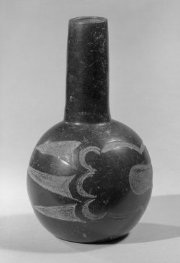 Olmec. <em>Carved Bottle</em>, 1200-900 B.C.E. Black clay, 7 7/8 x 5 x 5 in. (20 x 12.7 x 12.7 cm). Brooklyn Museum, By exchange, 59.237.5. Creative Commons-BY (Photo: Brooklyn Museum, 59.237.5_acetate_bw.jpg)