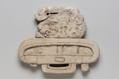 Maya. <em>Glyph Representing Head of Jaguar and Katun</em>, 647 C.E. Stucco, 8 3/4 × 10 5/8 × 1 1/4 in. (22.2 × 27 × 3.2 cm). Brooklyn Museum, By exchange, 59.237.8. Creative Commons-BY (Photo: Brooklyn Museum, 59.237.8_PS11.jpg)