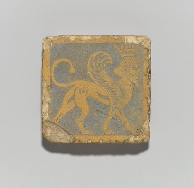  <em>Tile with Winged, Crowned Sphinx</em>, 3rd century B.C.E. Faience, 2 5/8 x 9/16 x 2 5/8 in. (6.7 x 1.4 x 6.7 cm). Brooklyn Museum, Charles Edwin Wilbour Fund, 59.33.1. Creative Commons-BY (Photo: Brooklyn Museum, 59.33.1_PS1.jpg)