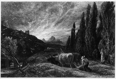 Samuel Palmer (British, 1805-1881). <em>The Early Ploughman</em>. Etching on laid paper, Plate: 7 x 9 3/4 in. (17.8 x 24.8 cm). Brooklyn Museum, Gift of Mrs. Howard M. Morse, 59.53.9 (Photo: Brooklyn Museum, 59.53.9_bw.jpg)