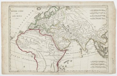 Unknown. <em>Monde connu des Anciens</em>, n.d. Map, Image: 12 3/8 x 8 1/4 in. (31.5 x 21 cm). Brooklyn Museum, Gift of Mrs. M.D.C. Crawford and Adelaide Goan, 60.108.82c (Photo: Brooklyn Museum, 60.108.82c_PS2.jpg)