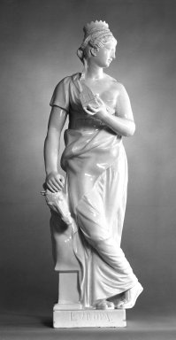  <em>Allegorical Figure of Europe from the Four Continents</em>. White earthenware, 32 1/2 x 11 x 11 in. Brooklyn Museum, Bequest of James Hazen Hyde, 60.12.56. Creative Commons-BY (Photo: Brooklyn Museum, 60.12.56_bw.jpg)