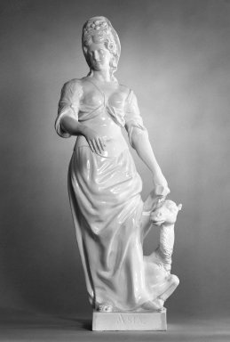  <em>Allegorical Figure of Asia from the Four Continents</em>. White earthenware, 33 x 13 x 11 1/2 inches. Brooklyn Museum, Bequest of James Hazen Hyde, 60.12.82. Creative Commons-BY (Photo: Brooklyn Museum, 60.12.82_bw.jpg)