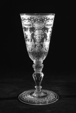 <em>Colored Goblet and Cover</em>, 18th century. Glass, H: 9 5/8 in. (24.4 cm). Brooklyn Museum, Bequest of James Hazen Hyde, 60.12.91a-b. Creative Commons-BY (Photo: Brooklyn Museum, 60.12.91_bw.jpg)