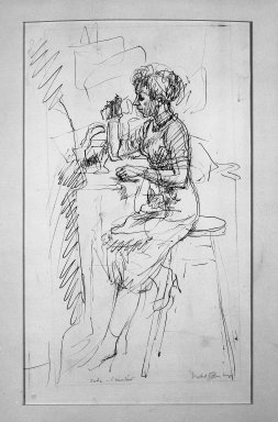 Isabel Bishop (American, 1902-1988). <em>Soda Fountain</em>, n.d. Pen and ink on paper, Sheet: 11 13/16 x 8 5/8 in. (30 x 21.9 cm). Brooklyn Museum, Dick S. Ramsay Fund, 60.126.1. © artist or artist's estate (Photo: Brooklyn Museum, 60.126.1_acetate_bw.jpg)