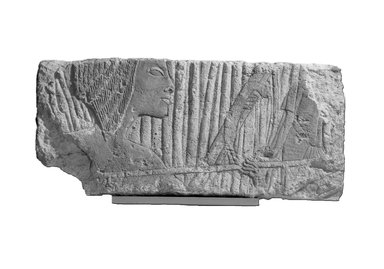  <em>Royal Lute Player</em>, ca. 1352–1336 B.C.E. Limestone, pigment, 21 x 9 1/4 in. (53.3 x 23.5 cm). Brooklyn Museum, Charles Edwin Wilbour Fund, 60.197.9. Creative Commons-BY (Photo: Brooklyn Museum, 60.197.9_edited_bw.jpg)