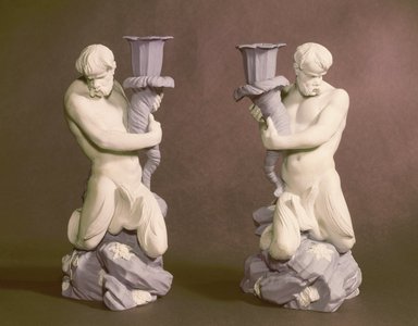 Josiah Wedgwood & Sons Ltd. (founded 1759). <em>Candlestick, One of Pair</em>, ca. 1780. Tinted jasperware (stoneware), 10 1/2 x 5 1/4 x 4 1/2 in. (26.7 x 13.3 x 11.4 cm). Brooklyn Museum, Gift of Emily Winthrop Miles, 60.198.8a. Creative Commons-BY (Photo: Brooklyn Museum, 60.198.8a-b_colorcorrected_reference_SL1.jpg)