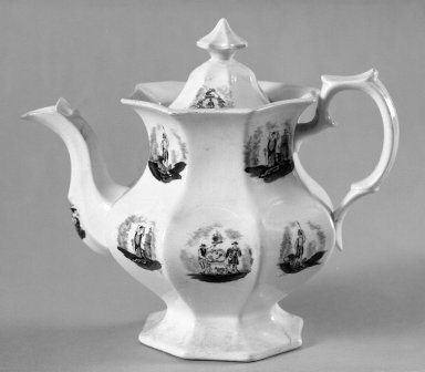 Mellor Venables & Company. <em>Teapot</em>, ca. 1850. Earthenware, Base: 4 1/4 x 4 1/4 in. (10.8 x 10.8 cm). Brooklyn Museum, Gift of Mrs. William C. Esty, 60.213.1a-b. Creative Commons-BY (Photo: Brooklyn Museum, 60.213.1a-b_bw.jpg)