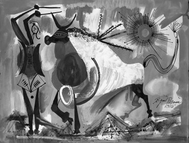 Byron Browne (American, 1907-1961). <em>Bullfight</em>, 1953. Gouache on paper Brooklyn Museum, Gift of Dr. Emanuel Klein, 60.215.2. © artist or artist's estate (Photo: Brooklyn Museum, 60.215.2_acetate_bw.jpg)