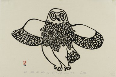 Lukta Qiatsuk (1928-2004). <em>Owl</em>, 1959. Stone cut - relief print, paper, ink, 9 3/4 x 14 1/4 in. (24.7 x 36.2 cm). Brooklyn Museum, Dick S. Ramsay Fund, 60.58.5. © artist or artist's estate (Photo: Brooklyn Museum, 60.58.5_PS2.jpg)