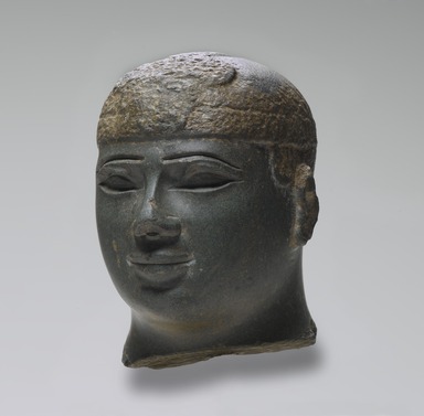 Egyptian. <em>Head of a Kushite Ruler</em>, ca. 716-702 B.C.E. Green schist, 2 3/4 x 2 1/16 x 2 9/16 in. (7 x 5.3 x 6.5 cm). Brooklyn Museum, Charles Edwin Wilbour Fund, 60.74. Creative Commons-BY (Photo: Brooklyn Museum, 60.74_PS2.jpg)
