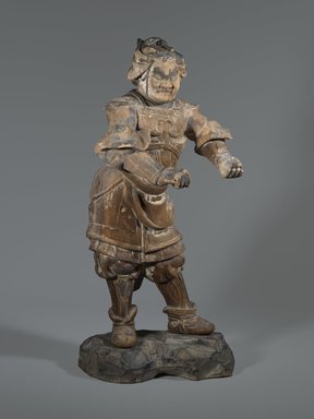  <em>Standing Figure of Buddhist Guardian</em>, 13th-14th century. Wood sculpture with traces of polychromy, 23 7/16 x 11 5/8 in. (59.5 x 29.5 cm). Brooklyn Museum, Carll H. de Silver Fund and Museum Collection Fund, 61.1. Creative Commons-BY (Photo: Brooklyn Museum, 61.1_front_PS6.jpg)