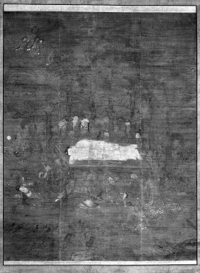  <em>Death of the Buddha (Nehan)</em>, ca. 1280. Painting, Overall: 68 1/8 x 43 1/2 in. (173 x 110.5 cm). Brooklyn Museum, Gift of Professor Harold G. Henderson, 61.204.2 (Photo: Brooklyn Museum, 61.204.2_acetate_bw.jpg)