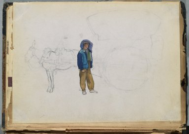 Edward Penfield (American, 1866-1925). <em>Spanish Sketch Mounted in Scrap Book</em>, ca. 1911. Watercolor and graphite on paper mounted in scrap book, sheet: 8 1/8 x 11 3/16 in. (20.6 x 28.4 cm). Brooklyn Museum, Gift of the Enoch Pratt Free Library, 61.36.7 (Photo: Brooklyn Museum, 61.36.7_PS2.jpg)
