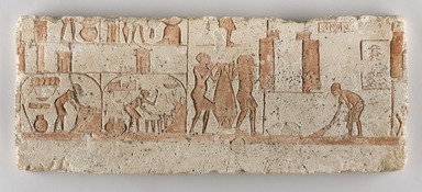  <em>Kitchen Scene</em>, ca. 1352-1336 B.C.E. Limestone, pigment, 8 1/2 × 21 3/8 × 1 1/2 in. (21.6 × 54.3 × 3.8 cm). Brooklyn Museum, Charles Edwin Wilbour Fund, 62.149. Creative Commons-BY (Photo: Brooklyn Museum, 62.149_PS20.jpg)