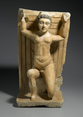  <em>Paralytic Raising His Bed</em>, 20th century C.E. (probably). Limestone, pigment, 24 7/16 x 13 9/16 x 12 in. (62 x 34.5 x 30.5 cm). Brooklyn Museum, Charles Edwin Wilbour Fund, 62.44. Creative Commons-BY (Photo: Brooklyn Museum, 62.44_PS2.jpg)