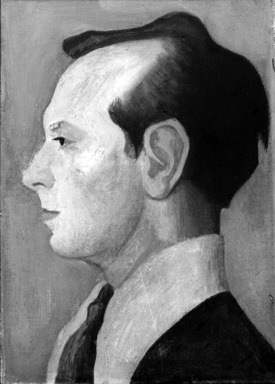 Joseph Stella (American, born Italy, 1877-1946). <em>Portrait of Moses Soyer</em>, 1944. Oil on canvas, 16 1/2 x 13 3/4 in. (41.9 x 34.9 cm). Brooklyn Museum, Gift of Moses S. Soyer, 62.51.2 (Photo: Brooklyn Museum, 62.51.2_bw.jpg)