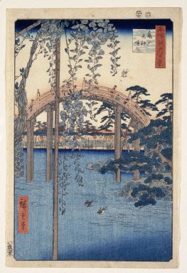 Utagawa Hiroshige (Ando) (Japanese, 1797-1858). <em>Inside Kameido Tenjin Shrine, from One Hundred Famous Views of Edo</em>, ca. 1857. Woodblock color print, Sheet: 14 7/16 x 9 5/8 in. (36.7 x 25.0 cm). Brooklyn Museum, Gift of Dr. and Mrs. Frank L. Babbott, Jr., 62.79.5 (Photo: Brooklyn Museum, 62.79.5_IMLS_SL2.jpg)