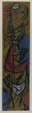 Seong Moy (American, born China, 1921-2013). <em>Theatrical Personage No. 2</em>, 1950. Woodcut on paper, image: 46 x 11 1/2 in. (116.8 x 29.2 cm). Brooklyn Museum, Dick S. Ramsay Fund, 62.85. © artist or artist's estate (Photo: Brooklyn Museum, 62.85_PS11.jpg)