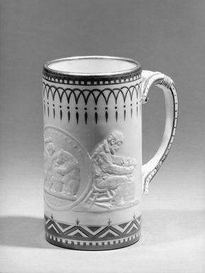 Union Porcelain Works (1863–ca. 1922). <em>Cylindrical Mug</em>, 1882. Porcelain, 5 1/2 x 3 1/8 x 3 1/8 in. (14 x 7.9 x 7.9 cm). Brooklyn Museum, Gift of Mr. and Mrs. Samuel Schwartz, 63.188. Creative Commons-BY (Photo: Brooklyn Museum, 63.188_acetate_bw.jpg)