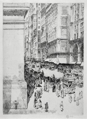 Frederick Childe Hassam (American, 1859-1935). <em>Fifth Avenue, Noon</em>, 1916. Etching on paper, Sheet: 12 1/2 x 9 9/16 in. (31.8 x 24.3 cm). Brooklyn Museum, Gift of Joseph S. Gotlieb, 63.234.8 (Photo: Brooklyn Museum, 63.234.8_bw_SL1.jpg)