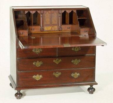  <em>Desk</em>, ca. 1725. mahogany, red gumwood, poplar, Overall Height: 38 1/8 in. (96.8 cm). Brooklyn Museum, Purchased with funds given by anonymous donors, 63.42. Creative Commons-BY (Photo: Brooklyn Museum, 63.42_IMLS_SL2.jpg)