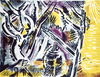 Karl Schrag (American, 1912-1995). <em>Woods and Open Sea</em>, 1962. Lithograph on paper, 25 1/8 x 33 1/8 in. (63.8 x 84.1 cm). Brooklyn Museum, Dick S. Ramsay Fund, 63.61.3. © artist or artist's estate (Photo: Brooklyn Museum, 63.61.3_SL4.jpg)